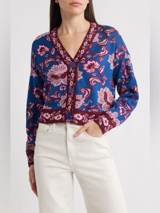 Farm Rio Flower Delicacy Jacquard Cardigan M - Picture 6 of 7